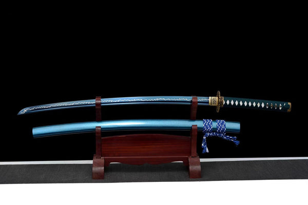 Handmade Spring Steel Full Tang Real Japanese Katana With Blue Lightning Style