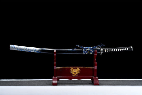 Handmade Spring Steel Full Tang Real Japanese Katana With Blue Wave Style