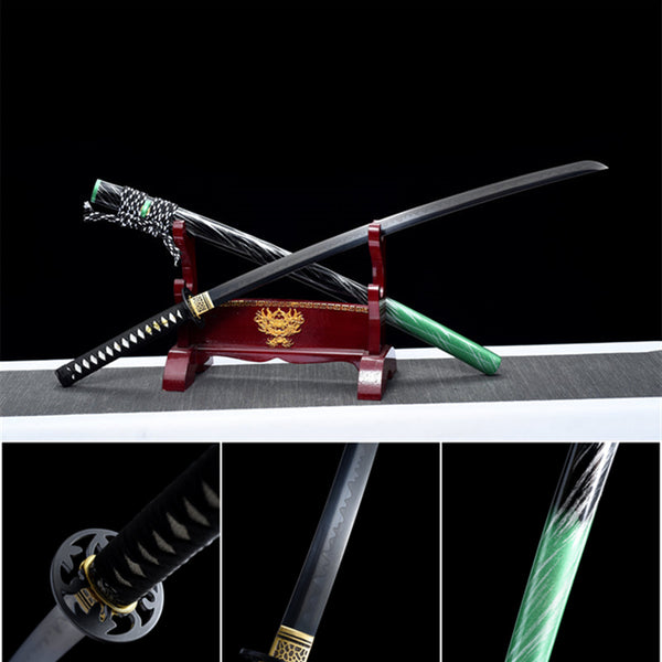 Handmade Spring Steel Full Tang Real Japanese Katana With Balck & Green Sheath