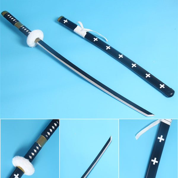 One Piece Trafalgar Law Katana Sword Wood Anime Katana Black And White Cross Pattern Black