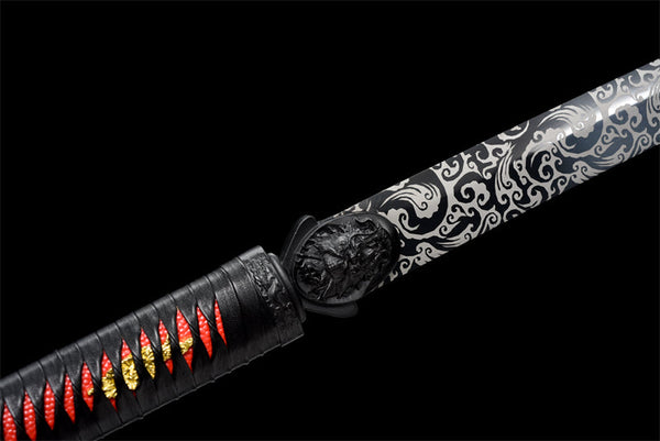 Handmade Spring Steel Full Tang Real Japanese Katana With Red Sheath