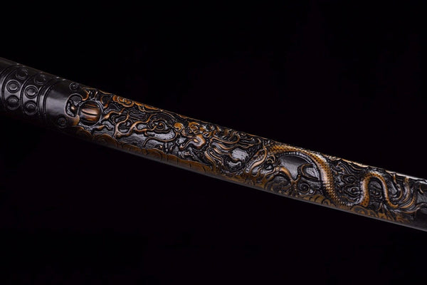 Handmade Spring Steel Full Tang Real Japanese Katana With Embossed Dragon Sheath