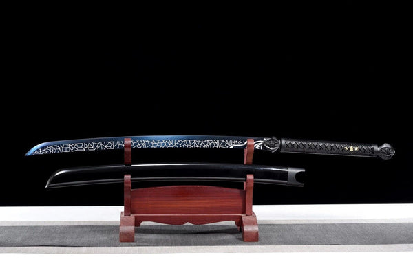 Handmade Spring Steel Full Tang Real Japanese Katana With Blue & White Line Style