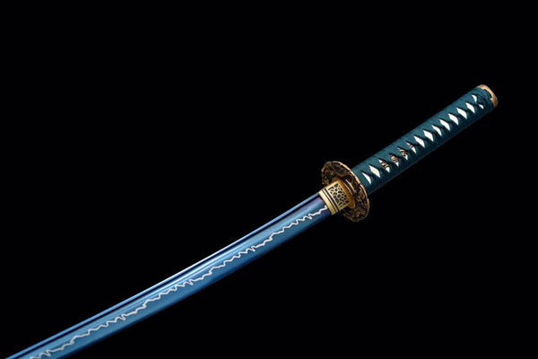 Handmade Spring Steel Full Tang Real Japanese Katana With Blue Lightning Style