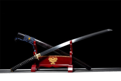 Handmade T10 Steel Full Tang Real Japanese Katana With Sparks Black Sheath Clay Tempered