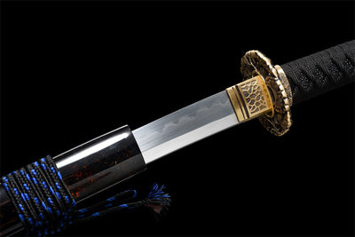Handmade T10 Steel Full Tang Real Japanese Katana With Sparks Black Sheath Clay Tempered
