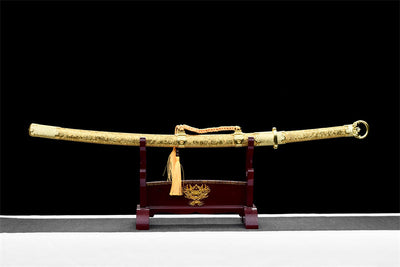 Handmade High Carbon Steel Full Tang Real Japanese Katana With Golden Phoenix Leather Sheath