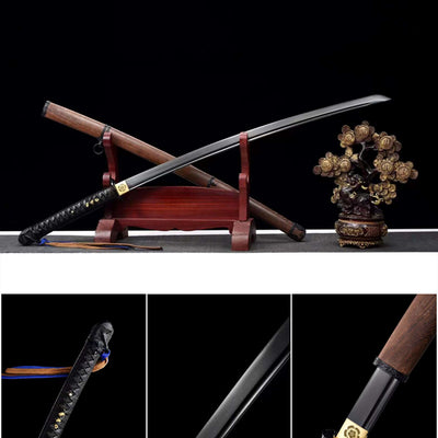 Handmade Manganese Steel Full Tang Real Japanese Katana With Pear Wood Sheath