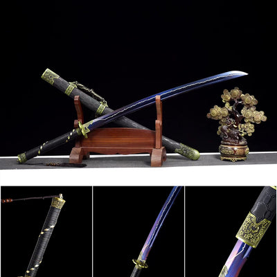 Handmade Manganese Steel Full Tang Real Japanese Katana With Blue Lightning Style