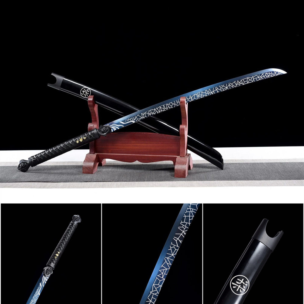 Handmade Spring Steel Full Tang Real Japanese Katana With Blue & White ...