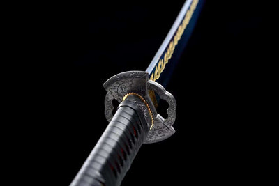 Handmade High Carbon Steel Full Tang Real Japanese Katana With With Blue Golden Edge