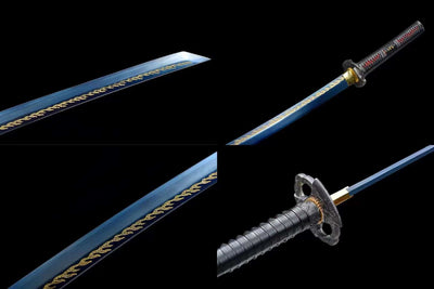 Handmade High Carbon Steel Full Tang Real Japanese Katana With With Blue Golden Edge