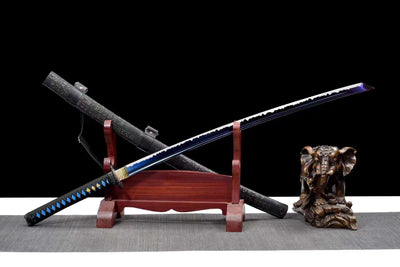 Handmade High Carbon Steel Full Tang Real Japanese Katana With Blue Wave Edge