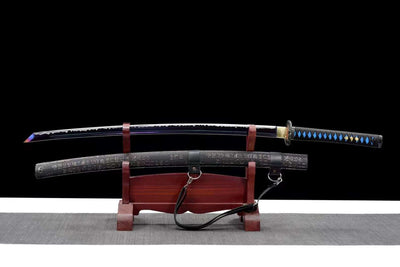 Handmade High Carbon Steel Full Tang Real Japanese Katana With Blue Wave Edge
