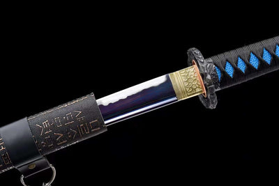 Handmade High Carbon Steel Full Tang Real Japanese Katana With Blue Wave Edge