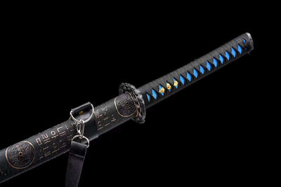 Handmade High Carbon Steel Full Tang Real Japanese Katana With Blue Wave Edge