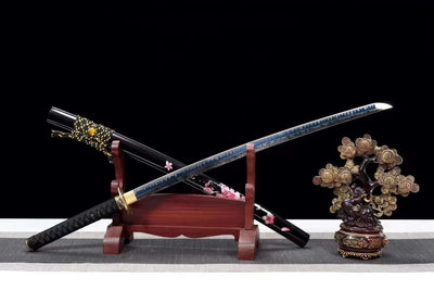 Handmade High Carbon Steel Full Tang Real Japanese Katana With Pink Cherry Black Sheath