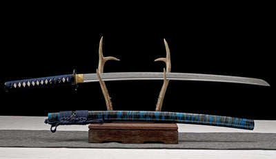 Handmade High Carbon Steel Full Tang Real Japanese Katana With Blue & Black Clay Tempered