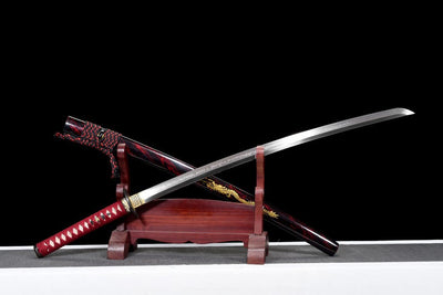 Handmade High Carbon Steel Full Tang Real Japanese Katana With Dragon Sheath Clay Tempered