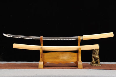 Handmade High Carbon Steel Full Tang Real Japanese Katana With Yellow Cypress Sheath Clay Tempered