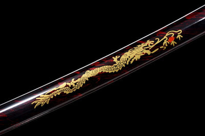 Handmade High Carbon Steel Full Tang Real Japanese Katana With Dragon Sheath Clay Tempered