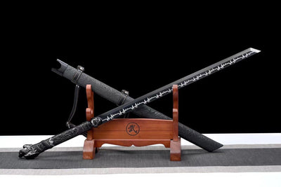 Handmade Manganese Steel Real Sword With Black Dragon Head