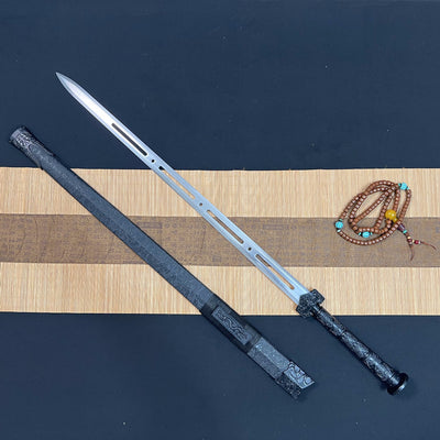 Handmade High Carbon Steel Real Sword With Black Sheath