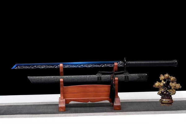 Handmade Carbon Steel Real Sword With Black Sheath