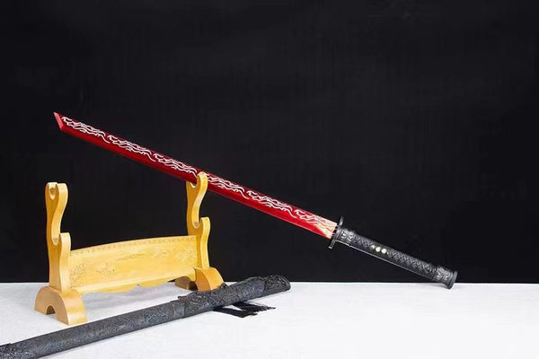 Handmade Carbon Steel Real Sword With Black Sheath