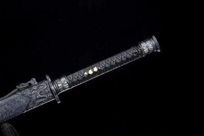 Handmade Carbon Steel Real Sword With Black Sheath