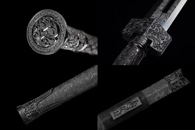 Handmade High Carbon Steel Real Sword With Black Sheath