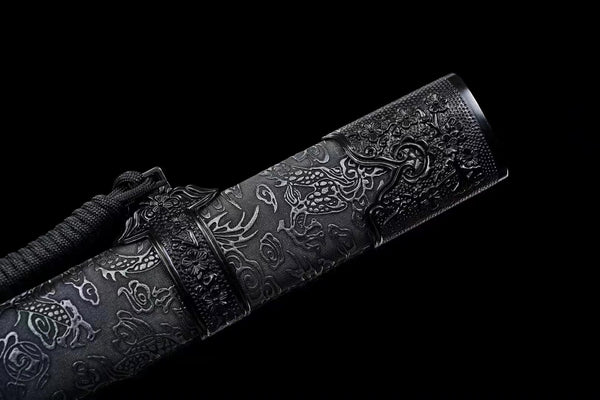 Handmade Carbon Steel Real Sword With Black Sheath