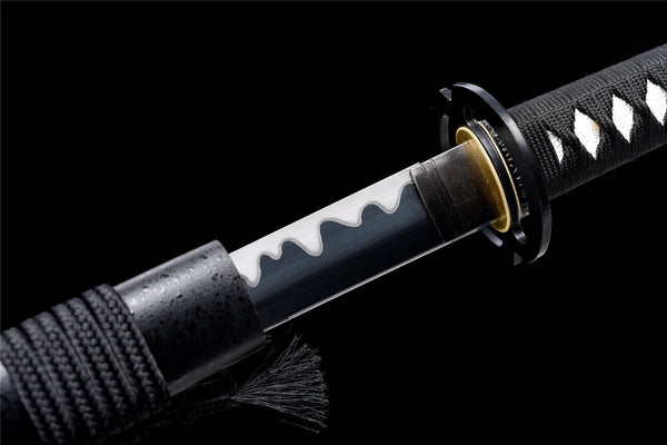 Handmade Manganese Steel Full Tang Real Japanese Katana With Black Wave Style