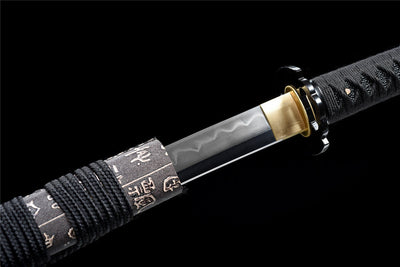Handmade High Manganese Steel Full Tang Real Japanese Katana With Hieroglyphic Leather Sheath Clay Tempered